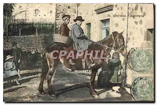 Cartes postales Folklore Paysans d'Auvergne Cheval Enfants