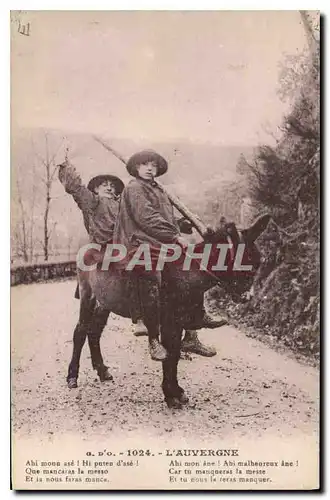 Cartes postales Folklore 1024.-L'AUVERGNE Ane Mule