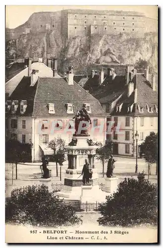 Cartes postales Belfort Monument des 3 Sieges Lion et Chateau