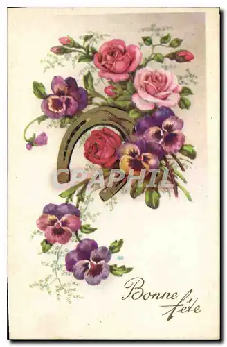 Cartes postales Bonne Fete Fleurs Fer a cheval