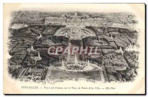 Cartes postales Versailles Vue a vol d'oiseau sur le Parc le Palais et la Ville