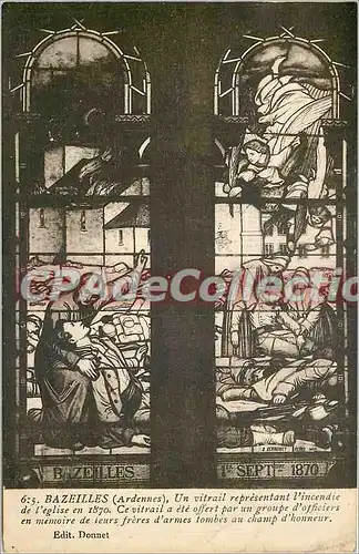 Cartes postales Bazeille (Ardennes) Un vitrail representant l'incendie de l'eglise en 1870