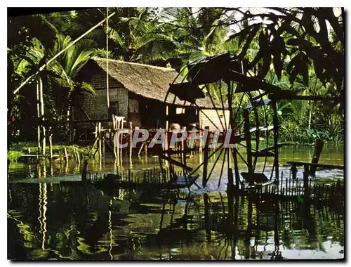 Cartes postales moderne Le Monde d'Angkor Habitation cambodgienne sur pilotis avec sa roue a aubes au bord de la riviere