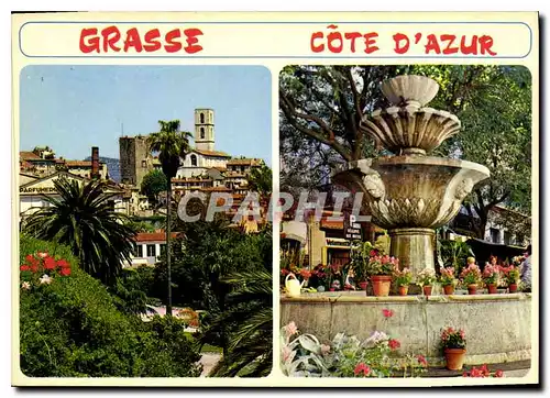 Cartes postales moderne Grasse Cote d'Azur French riviera la vieille ville et sa cathedrale la fontaine de la Place aux