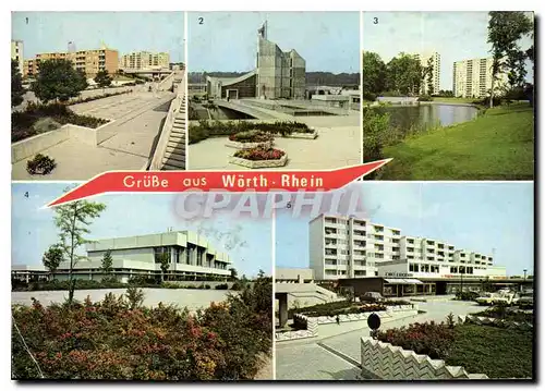 Cartes postales moderne Worth am Rhein Mozartstrabe Kath Gemeinde Zentrum Parl m Hochhauser Hallenbad Einkaufszentrum