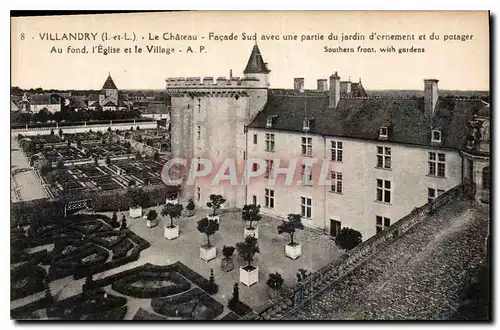 Cartes postales Villandry I et L Le Chateau Facade Sud avec une partie du jardin d'ornement et du potager au fon