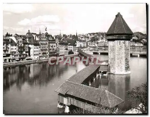 Moderne Karte Luzern Kapellbrucke mit Wasserturm