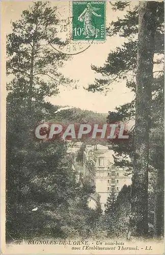 Cartes postales BAGNOLES DE L'ORNE-Un sous bois avec l'Etablissement Thermal