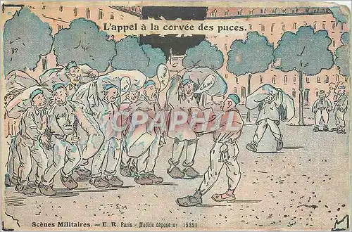 Cartes postales L'Appel a la corvee des puces Scenes Militaire Militaria