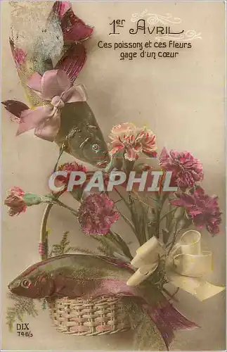 Cartes postales 1er Avril ces poissons et ces fleurs gage d'un coeur