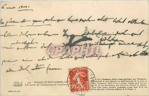 Cartes postales PALAIS DE FONTAINEBLEAU Fac simile de l'abdication de Napoleon 1er