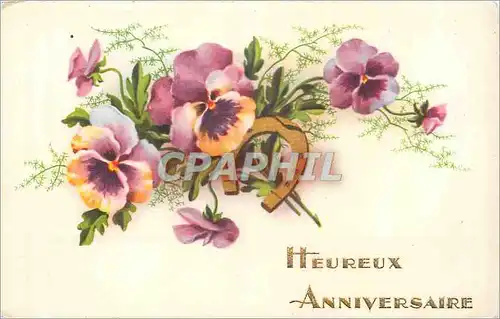 Cartes postales Heureux Anniversaire Fleurs Fer a cheval