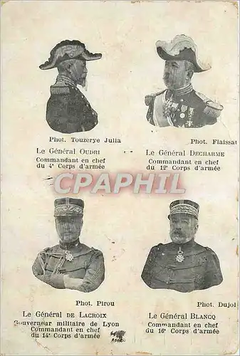 Cartes postales Le General Oudri Le General Decharme Le General de Lacroix Le General Blanco Militaria