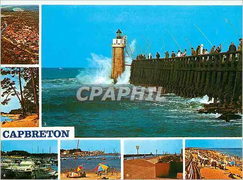 Cartes postales moderne Capbreton Landes Vue generale Plage du Bourret Pecheurs sur l'Estacade Le Port Phare