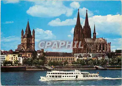 Cartes postales moderne Koln Am Rhein Rheinufer mit Dom und Gross St Martin Bateau