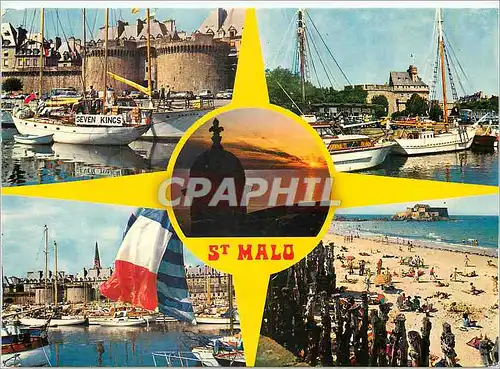 Cartes postales moderne Saint Malo Cite Corsaire Le port de plaisance les remparts et la plage du Sillon