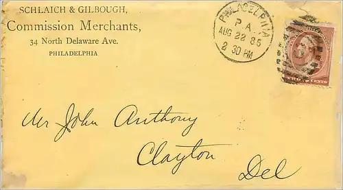 Lettre Cover Etats-Unis 2c Philadelphia Schlalaich & Gilbough