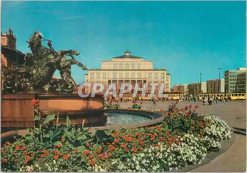 Cartes postales moderne Messestadt Leipzig Fontaine Mende Opera e la Place Karl Marx