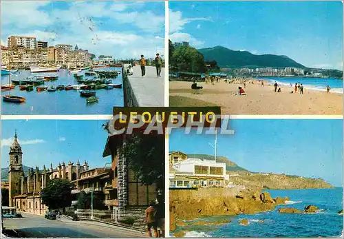 Cartes postales moderne Lequeitio Vizcaya Puerto Playa Carraspio Basilica y Hostel de la Emperatriz Rompeolas
