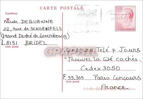 Entier Postal Luxembourg pour Paris