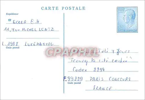 Entier Postal Luxembourg pour Paris