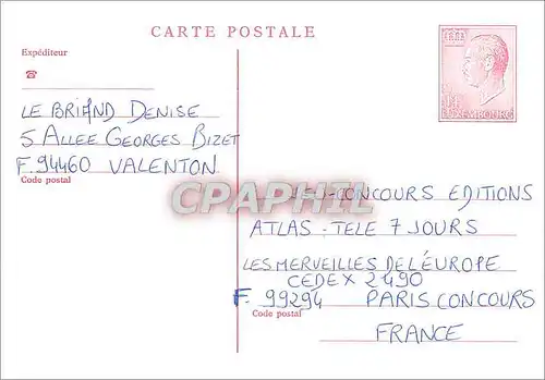 Entier Postal Luxembourg pour Paris