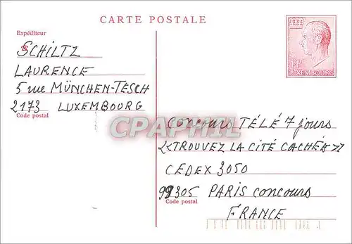 Entier Postal Luxembourg pour Paris