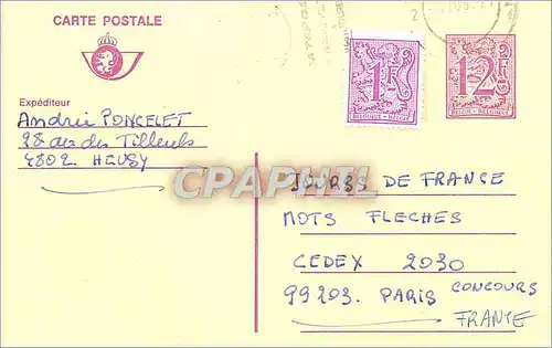 Entier Postal Belgique 1987 pour Paris