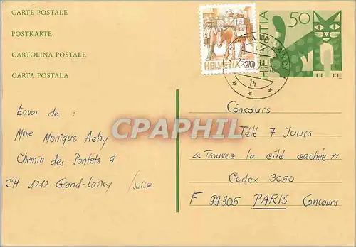 Entier Postal Suisse 1992 pour Paris