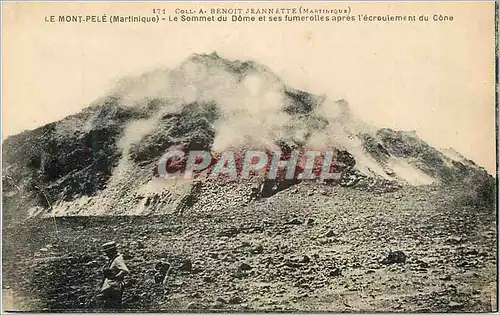 Cartes postales Le mont pele (martinique) le sommet du dome et ses fumerolies apres l'ecroulement du cone