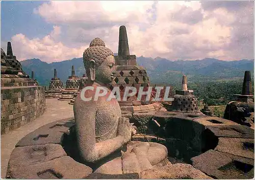 Cartes postales moderne Buddha Statue at Borobudur Temple After the restoration Central Java Indonesia