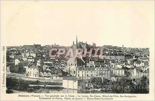 Cartes postales poitiers (vienne) vue generale sur le clain le lycee ste croix hotel de ville