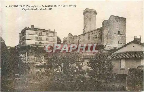 Cartes postales 2 bourdeilles (dordogne) le chateau (viv et xvi siecle) facade nord et ouest br