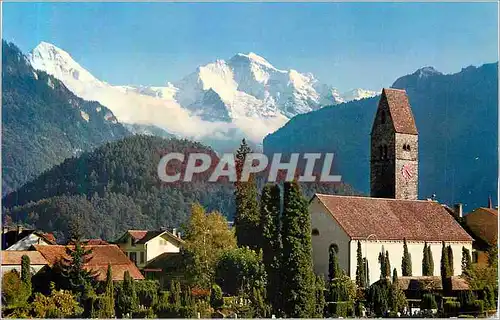 Cartes postales moderne Interlaken Kirche Unterseen mit Monch und Jungfrau