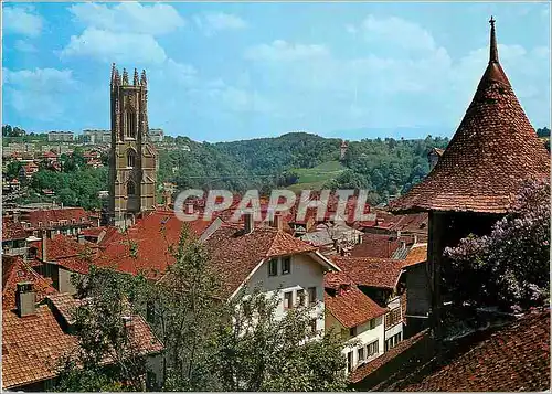 Cartes postales moderne Fribourg Cathedrale et Vue sur la Ville