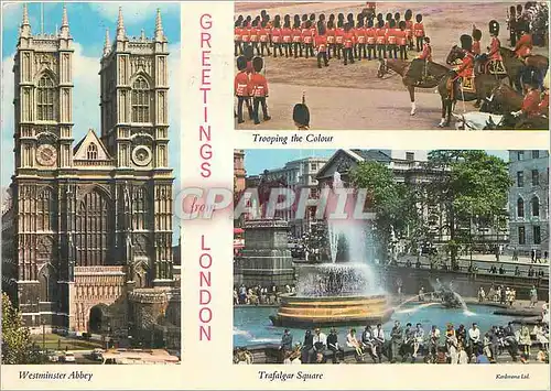 Cartes postales moderne Greetings from London Westminster Abbey Trooping the colour Trafalgar Square Militaria