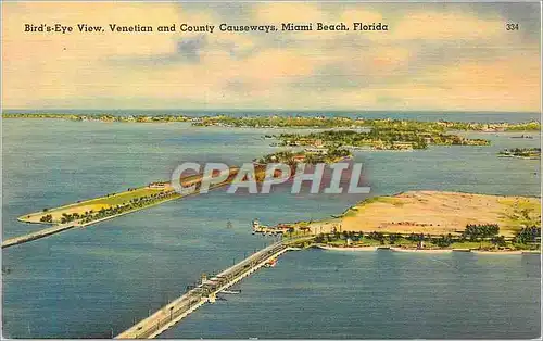 Cartes postales Bird's Eye View Venetian and County Causeways Miami Beach Florida