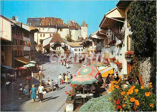Cartes postales moderne Cite de Gruyeres (Canton de Fribourg)La rue et chateau