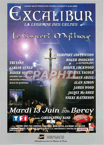 Cartes postales moderne Excalibur Le Legende des Celtes Le Concert Mythique Bercy Paris Tri Yann Carlos Nunez TF1 Cherie