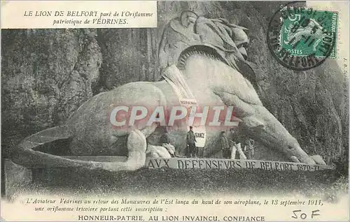 Cartes postales Le Lion de Belfort pare de l'Oriflamme Patriotique de Vedrines