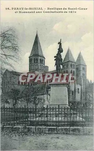 Cartes postales Paray le Monial Basilique du Sacre Coeur et Monument aux Combattants de 1870