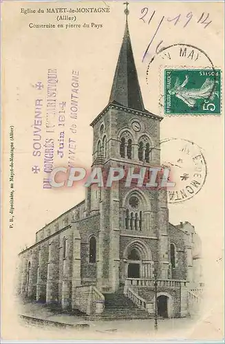 Cartes postales Eglise du Mayet de Montagne (Allier) Construite en Pierre du Pays