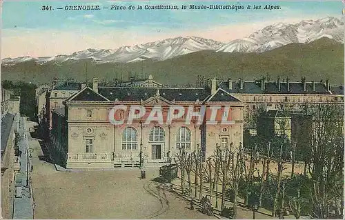 Cartes postales Grenoble Place de la Constitution le Musee Bibliotheque et les Alpes