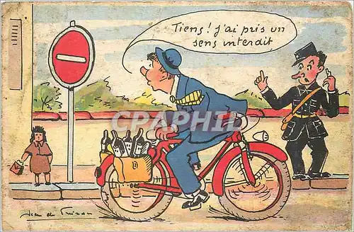 Cartes postales Tiens J'ai pris un sens Interdit Moto Police Gendarme