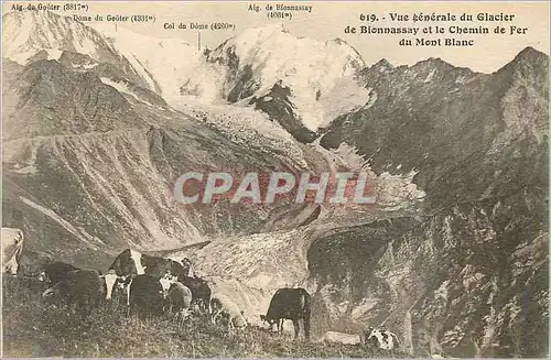 Cartes postales Vue Generale du Glacier de Bionnassay et le Chemin de Fer du Mont Blanc Vaches