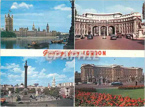 Cartes postales moderne Greeting from London Houses of Parliament and River Thames Admiraly Arch Trafalgar Square Buckin