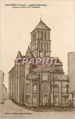 Cartes postales Chauvigny (Vienne) Eglise Saint Pierre (d'apres un dessin de Mme Trangnany)