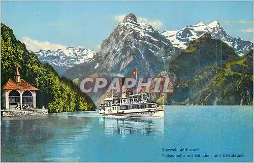 Cartes postales moderne Vierwaldstattersee Tellskapelle mit Gitschen und Urirotstock Bateau