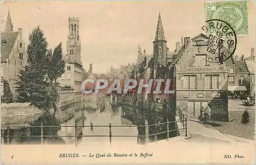 Cartes postales Bruges le Quai du Rosaire et le Beffroi
