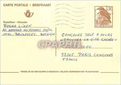 Entier Postal Belgique Oiseau Lizen